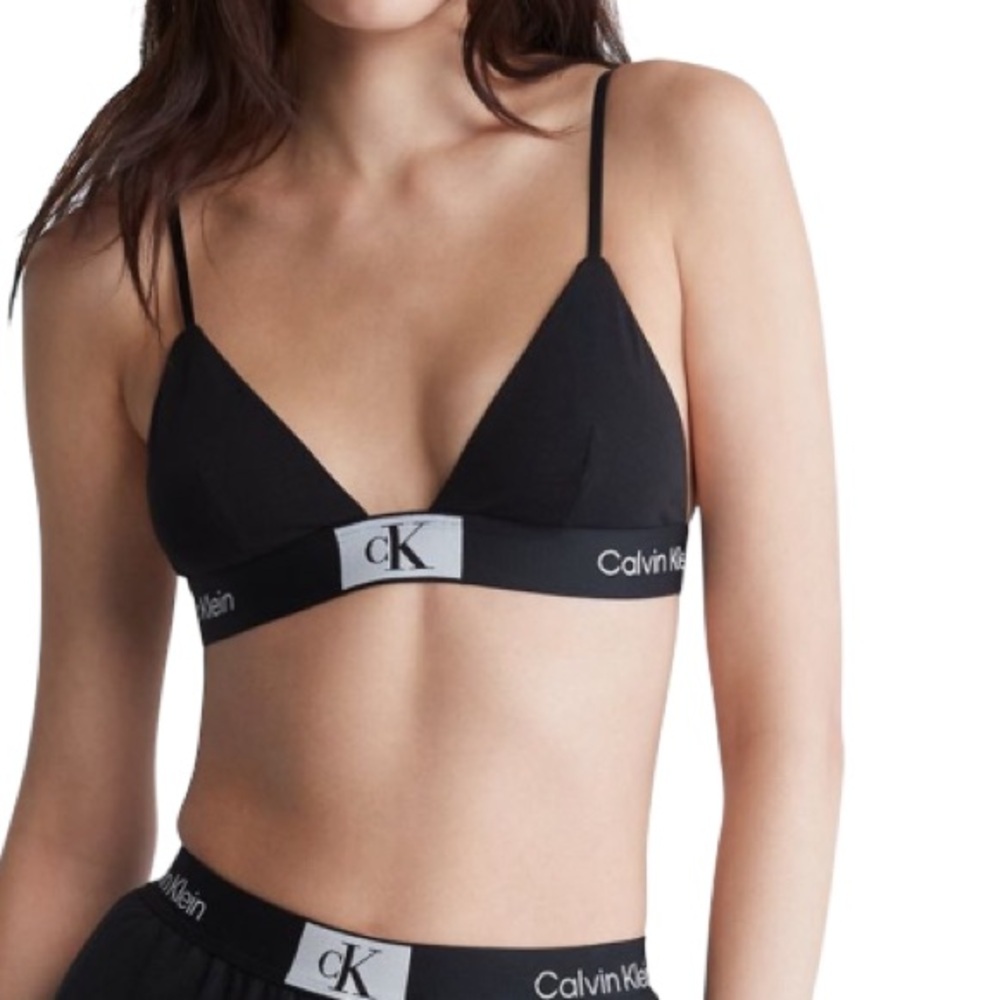 Calvin Klein Logo Band Bralette Black White Adjustable Straps Size Large